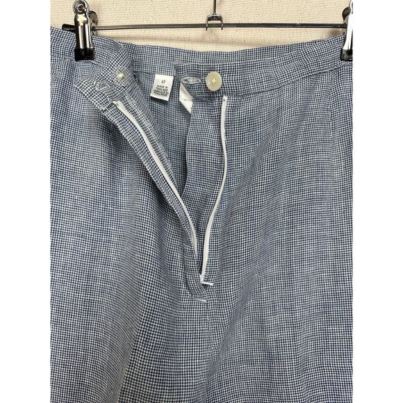 Talbots Size 12 100% Irish Linen Crop Pants Blue White Checked Beach Preppy - Picture 5 of 13
